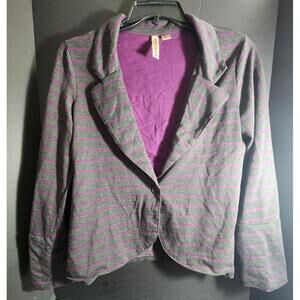 EYESHADOW Womens Blazer Jacket‎ Size XL Gray Purple stripe Open Front